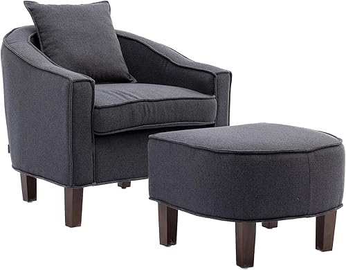 SSLine Silla decorativa con otomana, moderna de mediados de siglo, silla de club con patas de madera y almohada, cómoda silla tapizada para sala de