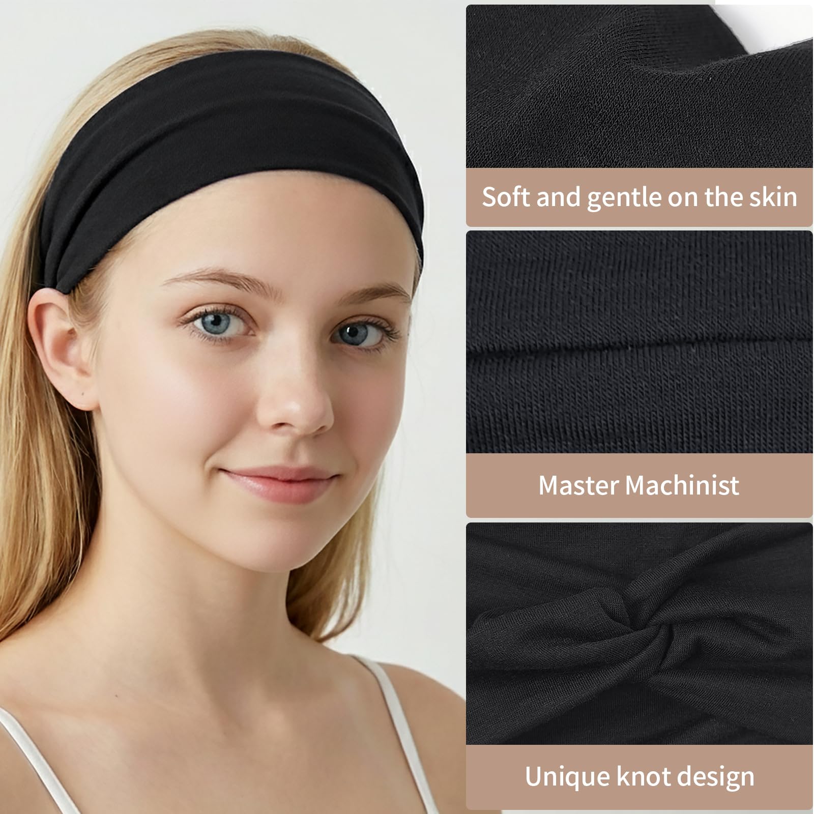 10 fasce larghe in stile bohémien, per donne e ragazze, design con nodo attorcigliato, set di grandi fasce per capelli, per sport, allenamento, yoga