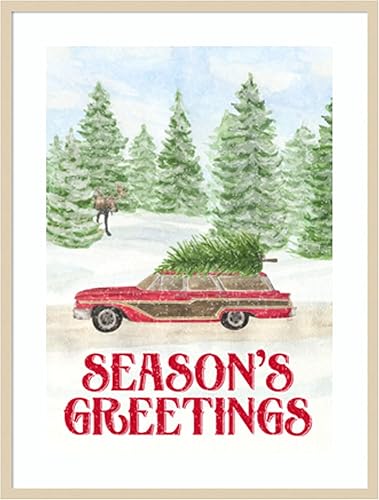 Amanti Art Framed Wall Art Print 41x31 Sleigh Bells Ring-Seasons Greetings by Tara Reed, Animals Wall Art, Vintage Decor, X-Large Poster Painting