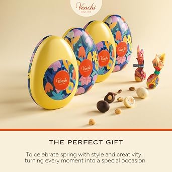 Venchi - Egg-Shaped Tin, 2.71 Oz, 7 Assorted Hazelnut Chocolate Mini Eggs, Gluten Free, Venchi Spring Collection Teresa Rego, Gift Idea, Mother's Day