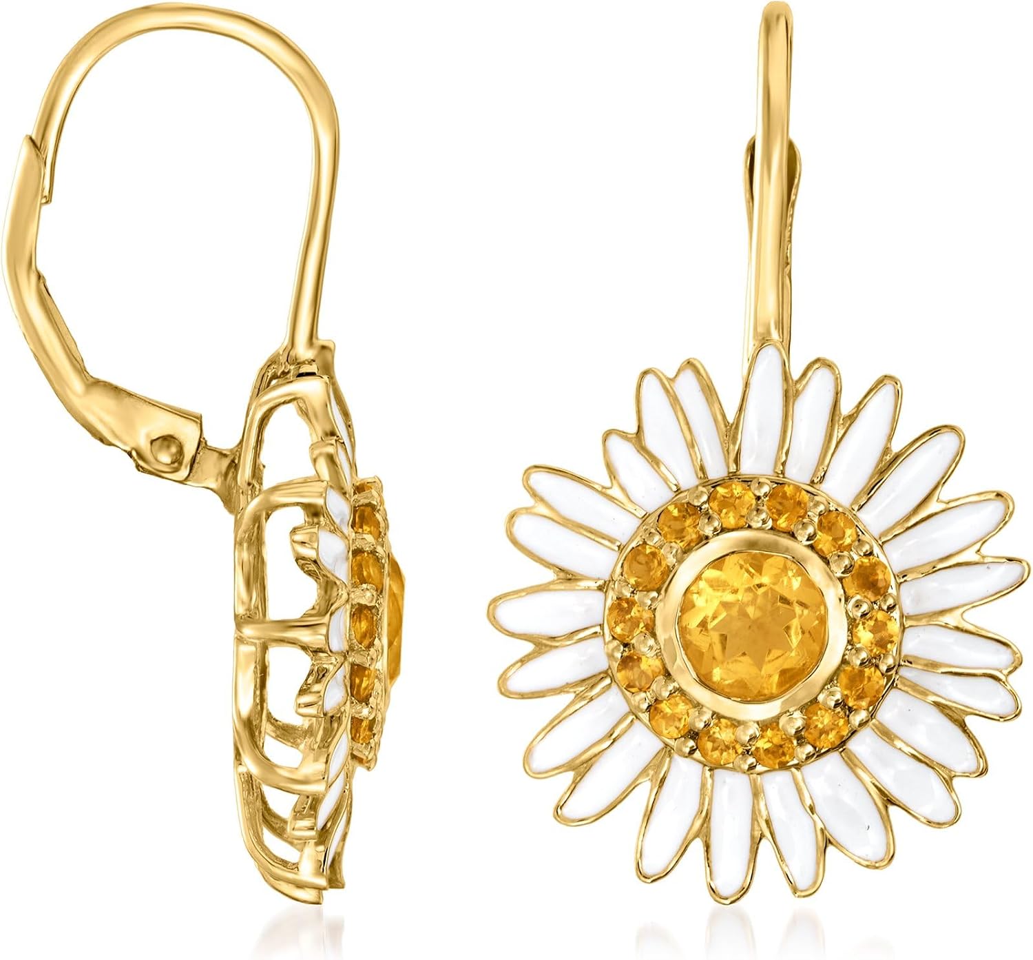 Ross-Simons 1.30 ct. t.w. Citrine and White Enamel Daisy Drop Earrings in 18kt Gold Over Sterling