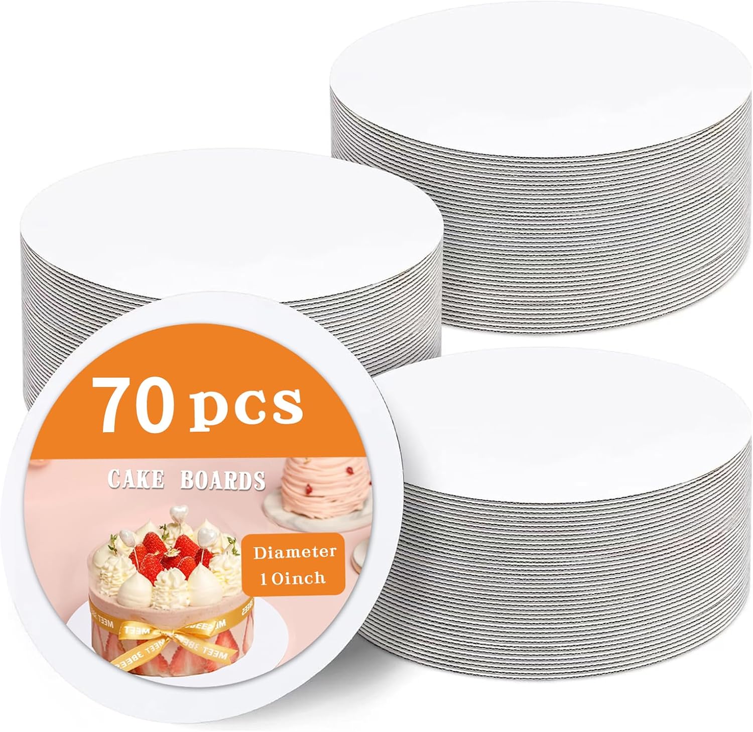 70 Pcs10 Inch Cake Board,White Cake Boards Round,Food Grade Cardboard Cake Rounds,Disposable Cake Plates,10 Inch Cake base,Waterproof and Oil proof Cake Tray Cake Pizza Circles