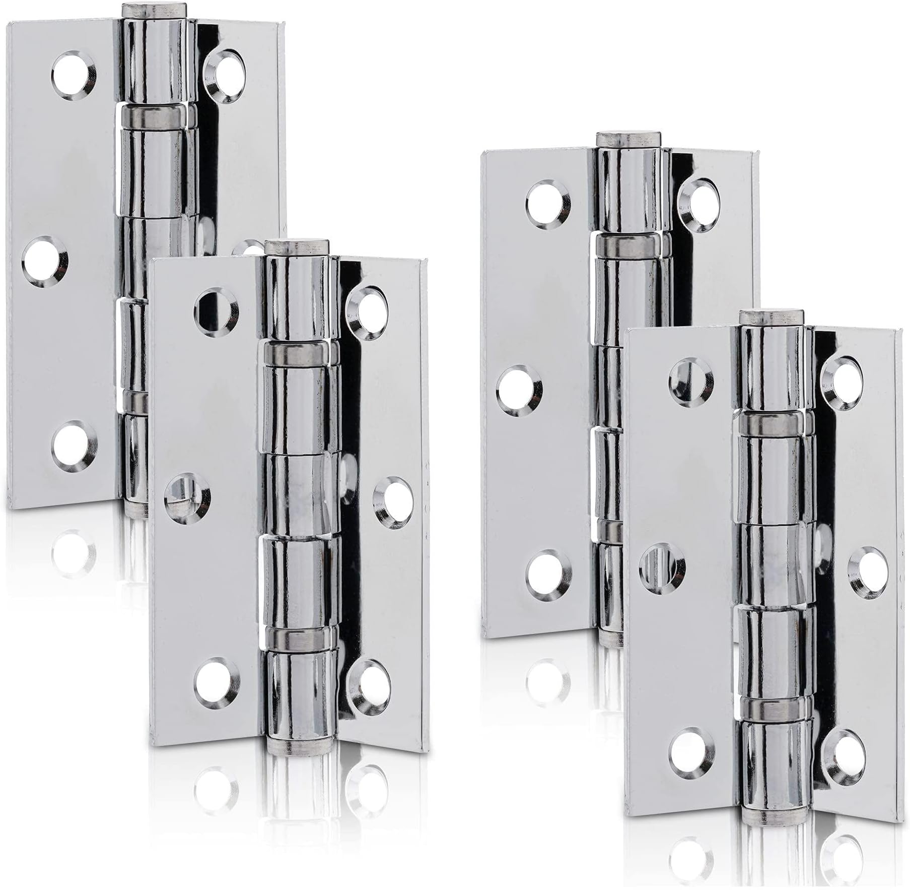 XFORT 3 inch (75mm) Polished Chrome Ball Bearing Hinges, Steel Door Hinge for Wooden Doors (2 Pairs)
