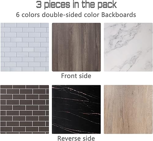 Miniatura 6 de 3 tableros de fondo para fotografía de productos 3D de doble cara de 24 x 24 pulgadas, 6 patrones, impermeables, reutilizables, accesorios para