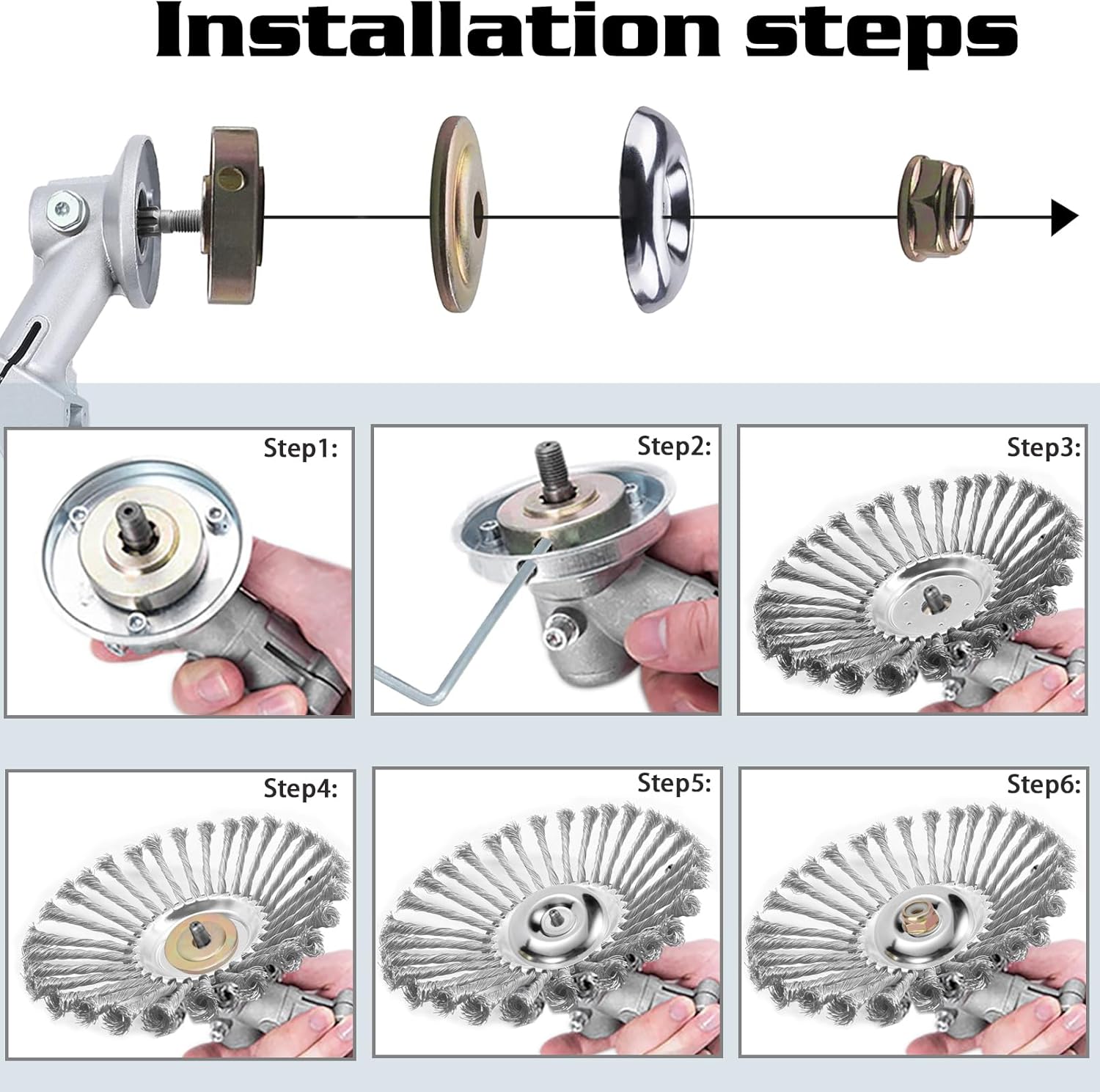 10inch Steel Wire Trimmer Head Unbreakable Wired Trimmer Blade Yard Patio Wire Weed Eater Head with 2 Pack of Adapters for Weed Wacker Lawn Mover String Trimmer Head Replacement