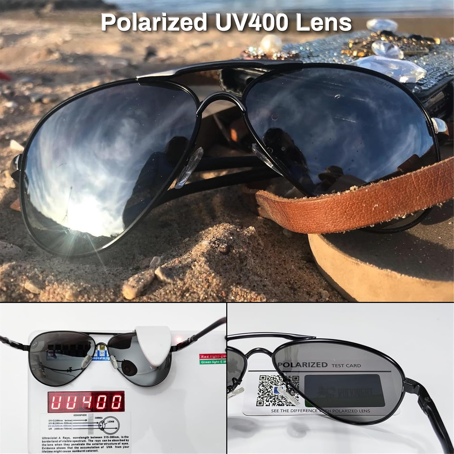 ROCKNIGHT Polarized Aviator Sunglasses for Men Women Metal Flat Top Sunglasses lightweight Driving UV400 Outdoor 58mm - Image 4