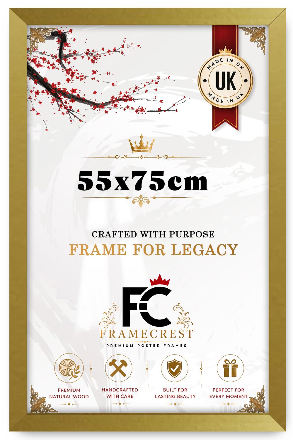 FRAMECREST Luxury Design MDF Poster Frame 55x75cm Size | Crystal Clear Perspex | Christmas Family Friend Wedding Birthday Women Mom Grandma Couple Gifts-[GOLD]
