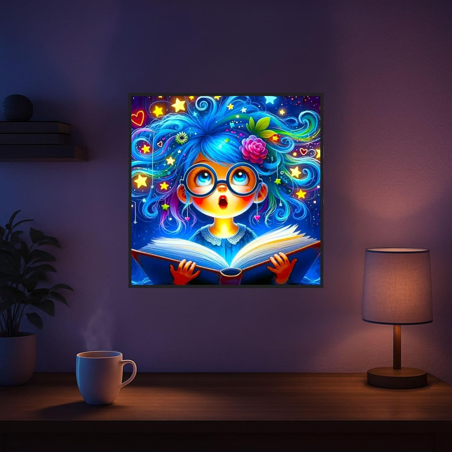 Picmondoo Diamond Painting Set – 50x50 cm, Sparkling DIY Kit for Adults & Children with AB Stones, Fairy Dust Colors, Rhinestone Color and Fluorescent Colors (Josephine The Reading Mouse)