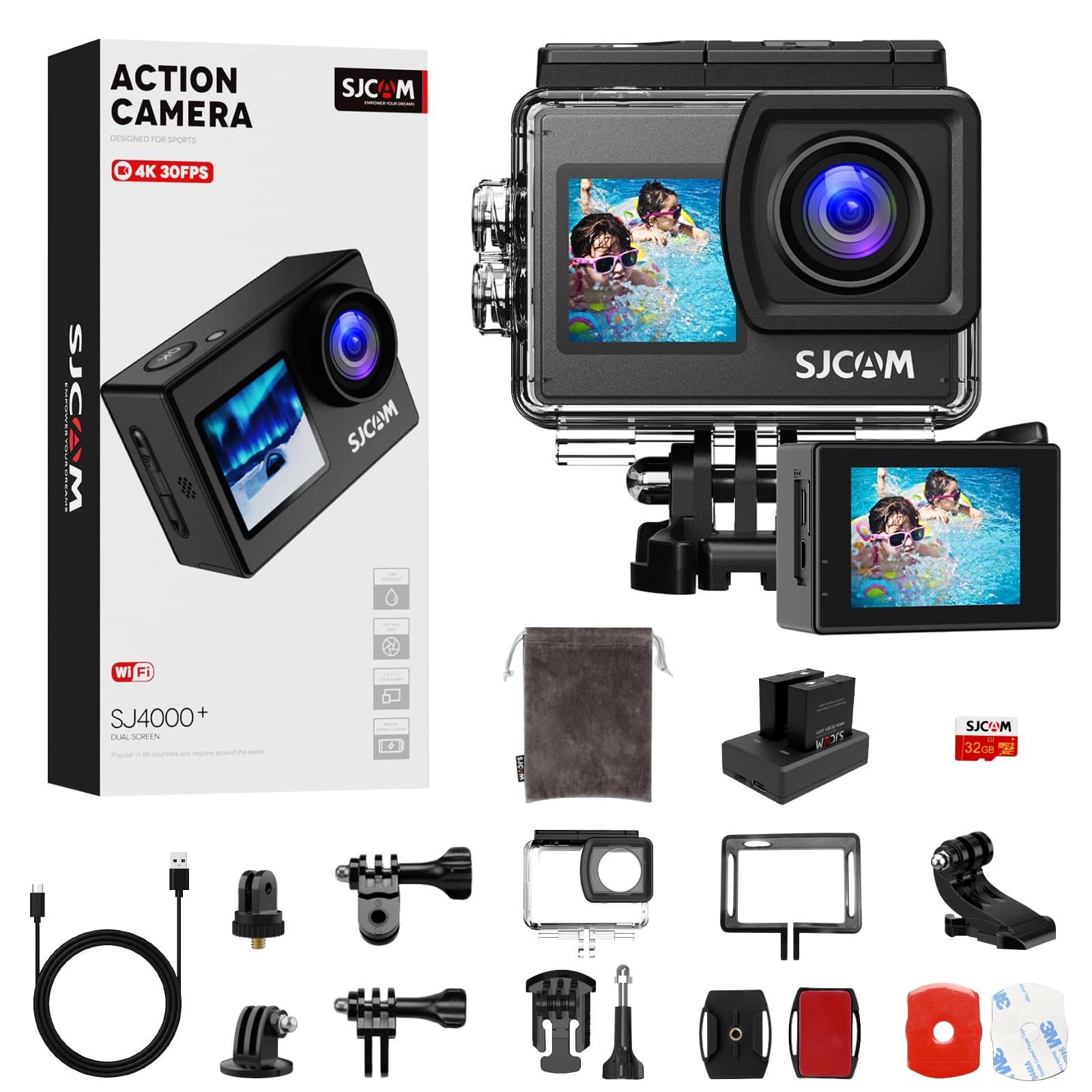 SJCAM SJ4000 16MP 4K30fps WiFi Action Camera Ultra HD Dual Screen 30M Underwater Camera 170° Wide-Angle Waterproof Sports Cam with 2+1 Batteries, Charger, 32GB SD Card and Accessories Kits (B0BY2TFKKZ) Amazon Price History, Amazon Price Tracker