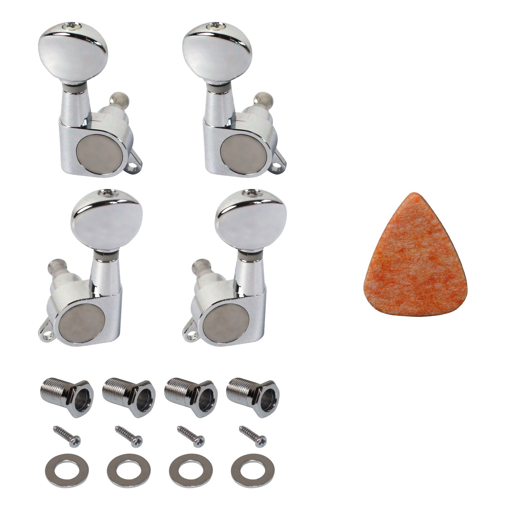 YMC TP-UK Series 4pcs Ukulele Tuning Pegs 2L2R Chrome Machine Heads Tuners for Ukuele with Felt pick, (Chrome)