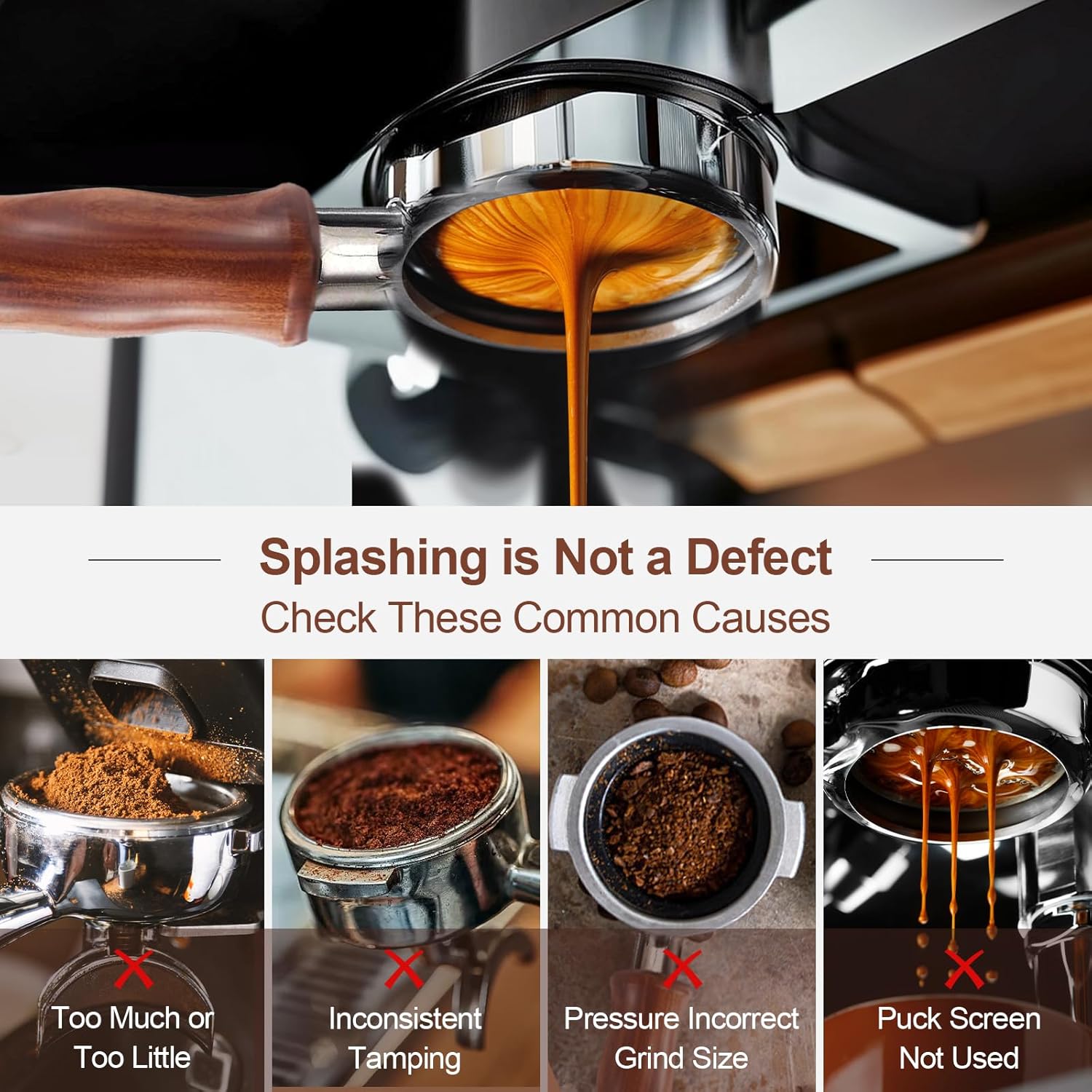 54mm Bottomless Portafilter with Puck Screen, Compatible with Breville BES870/880 & Solis etc., 3-Ear Stainless Head