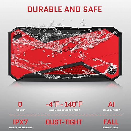 Miniatura 6 de DBPOWER Arrancador de coche portátil Peak 1600A 18000mAh (hasta 7.2 gasolina, motores diésel de 5.5L) con puerto de carga inteligente, pantalla LCD,