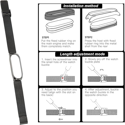 Miniatura 6 de Correa de reloj inteligente, pulsera de reloj inteligente de acero inoxidable semi esmerilado hebilla negra para reemplazo