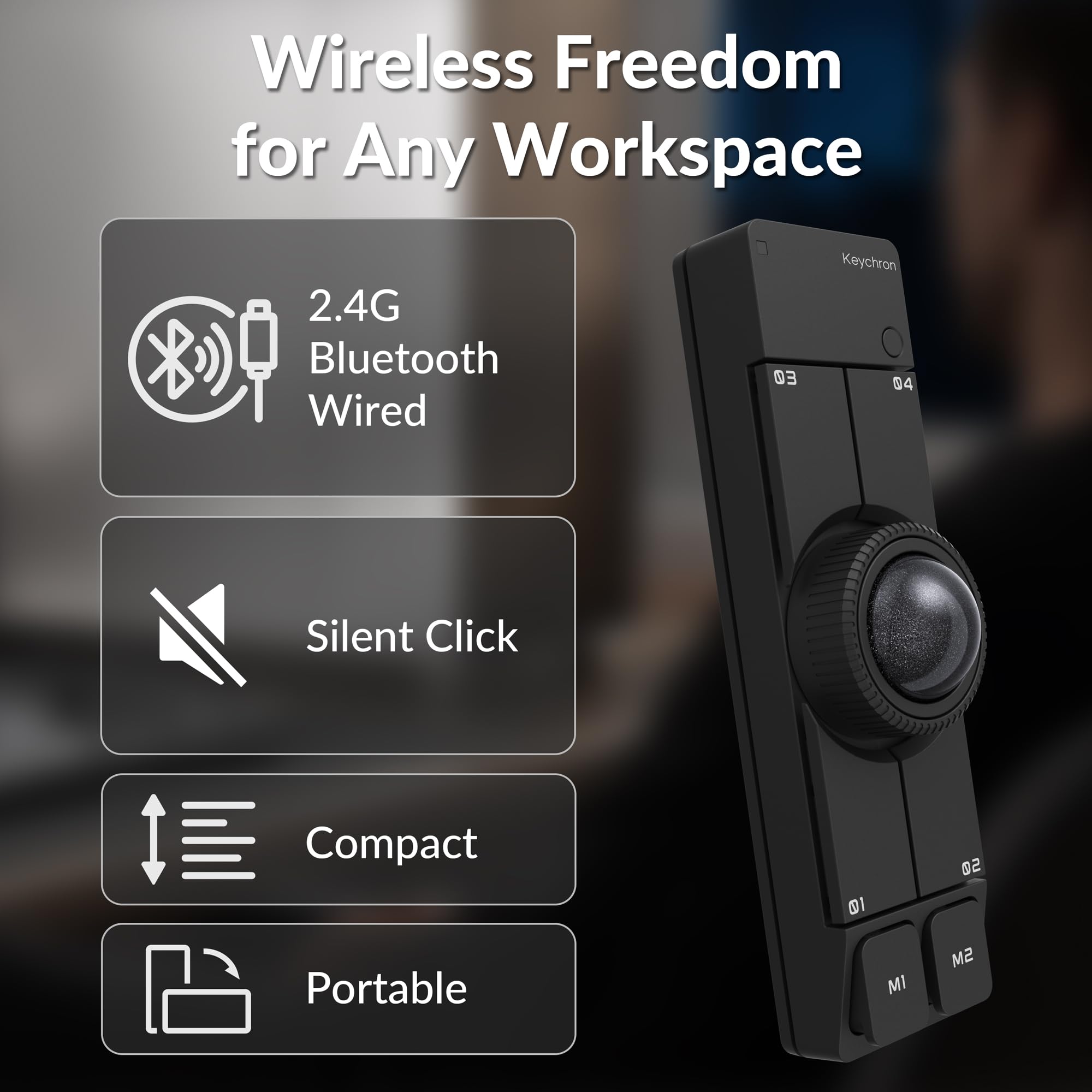 Keychron Nape Pro - Mouse trackball wireless, trackball centrato sulla tastiera per programmatori e utenti di produttività, navigazione a 8 direzioni, programmabile ZMK, 2,4 GHz/Bluetooth/cablata