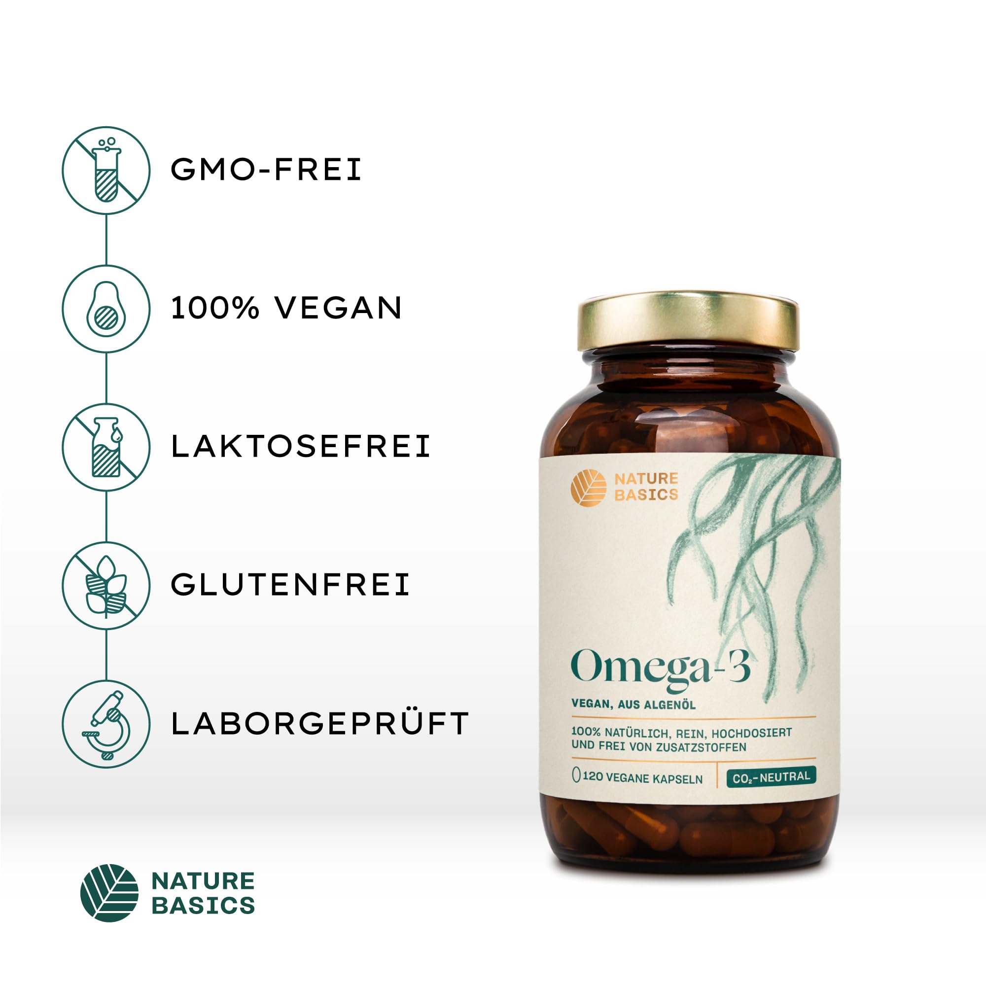 Veganes Omega 3 aus Algenöl | 120 hochdosierte Kapseln für 4 Monate | Nur 1 Kapsel täglich | laborgeprüft auf Reinheit