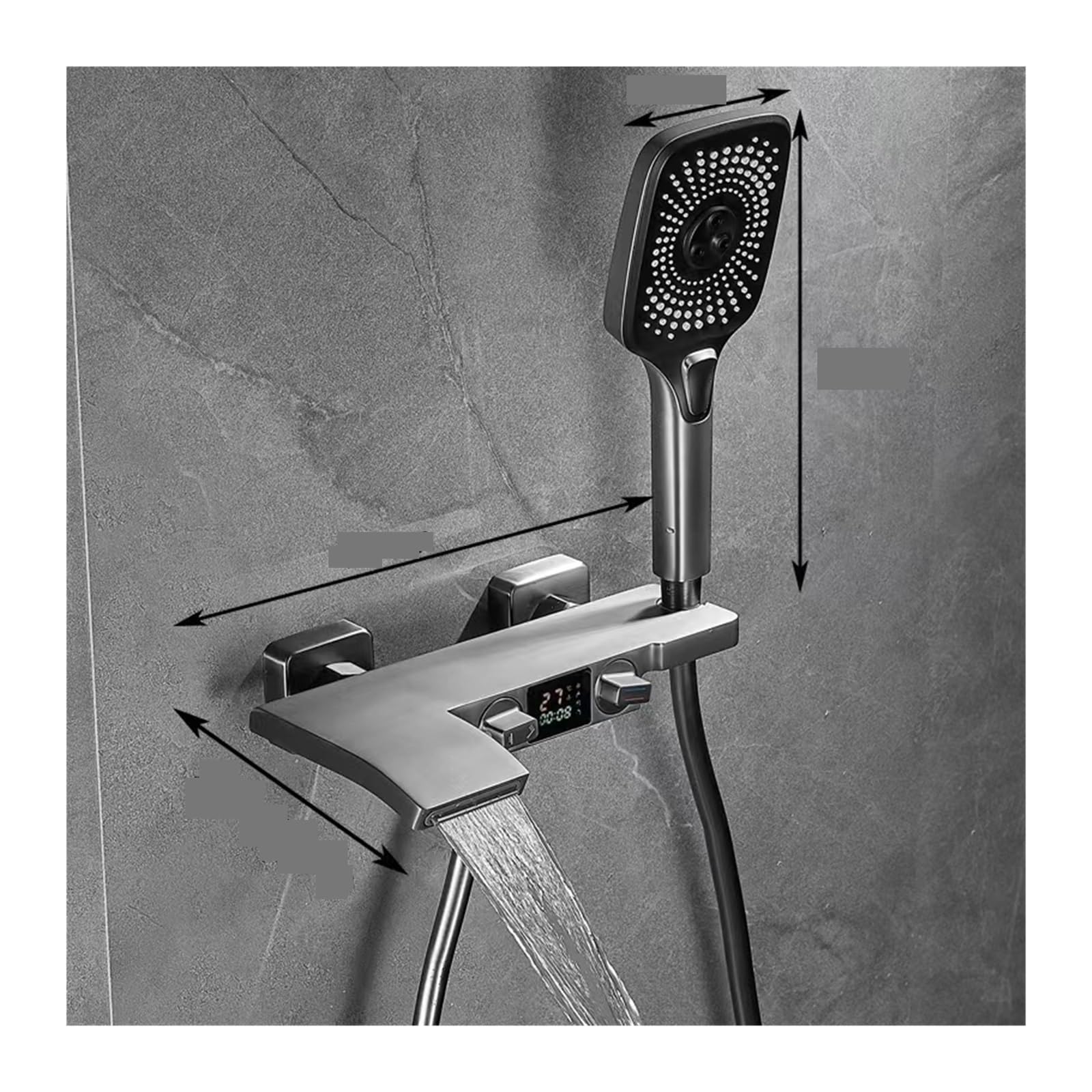 Soywim Gunmetal Shower System, Bathroom Shower Set Bathtub Kit， White Bath Tap Waterfall Concealed Display Set， Embedded Digital(Gunmetal)