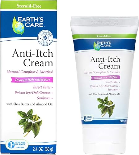 Earth's Care Crema antipicazón, alivio de picazón extra fuerte, alivia quemaduras solares, erupciones e irritación menor de la piel, 2.4 onzas