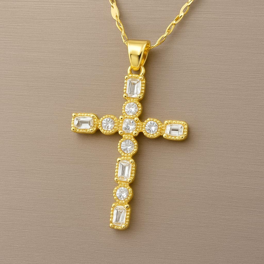 14k Gold Cross Necklace for Women Small Petite Crucifix Pendant Necklace - Image 5