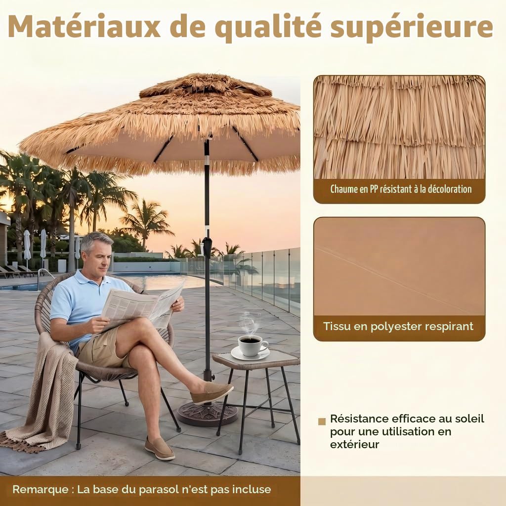 RELAX4LIFE Parasol de Plage Hawaï Tropicale LED Φ282cm