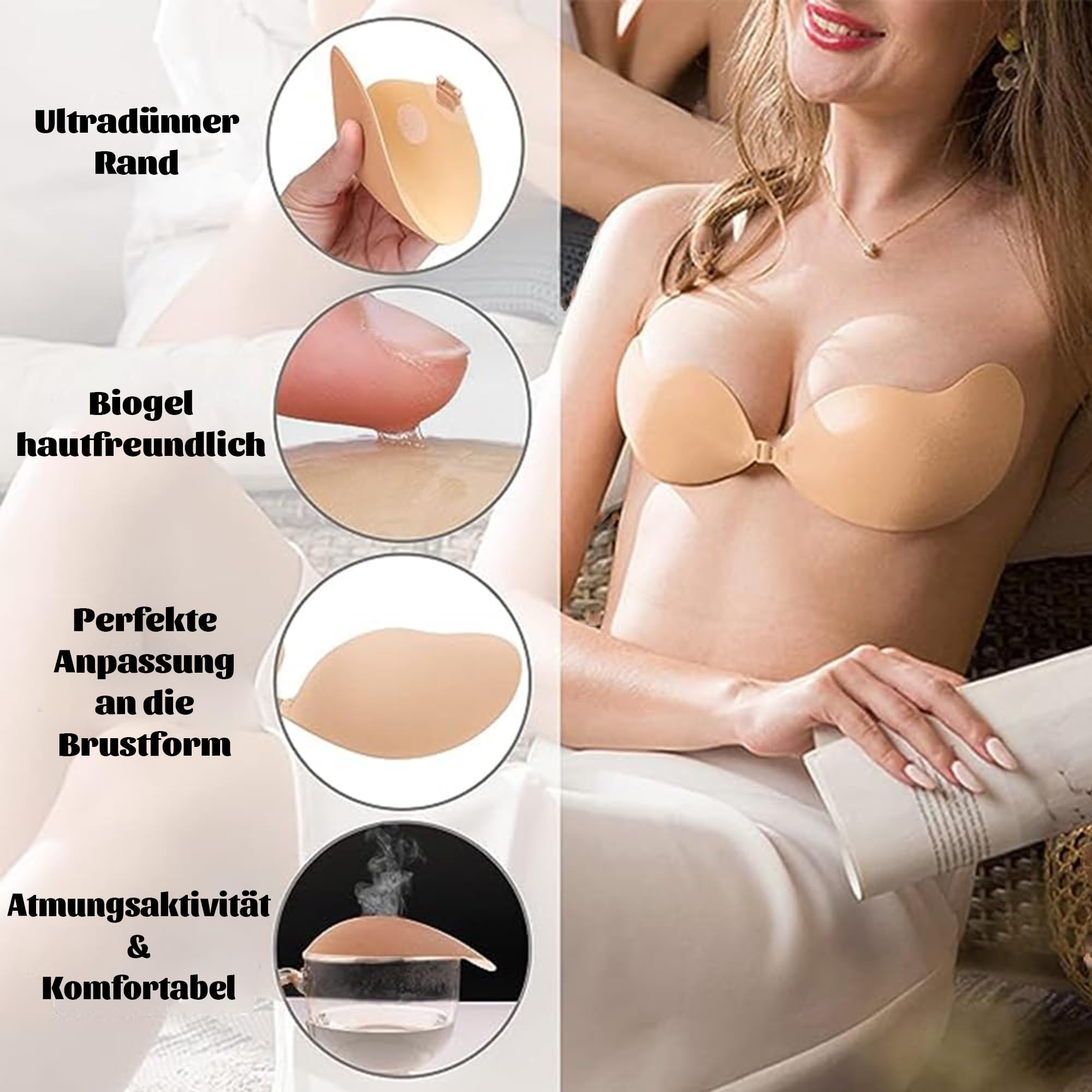 Klebe BH TräGerloser Selbstklebender Wiederverwendbarer Gepolsterter Unsichtbarer Klebriger Push Up BH FüR RüCkenfreies Kleid
