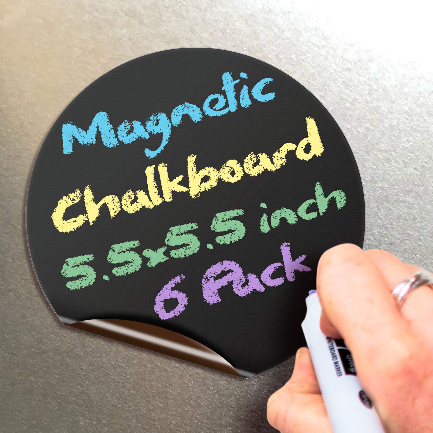 iSYFIX Magnetic Chalkboard Notes - 5.5 x 5.5 inch, 6 Pack, Round - Decorative Magnet Blackboard for Fridge, Kitchen Organizer, Decor, Office, Grocery