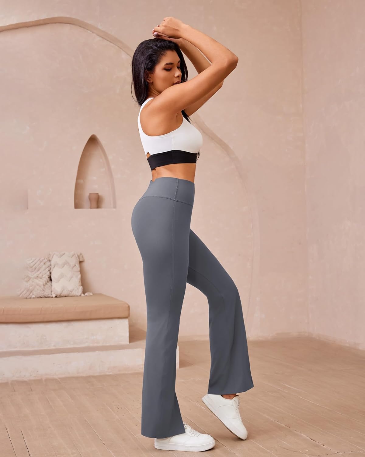 Women's Split Hem Flare Seamless Yoga Pants High Waisted Tummy Control No Front Seam Workout Leggings - Image 4