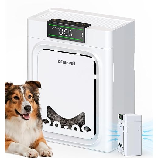 Oneisall Air Purifiers for Home Pets with Double-Sided Inlet,Pet Air Purifier with Washable Filters,Home Large Room Up To 2200Ft²,CADR 320m³/h,25dB,PM2.5 Display,Air Purifier for Pets Hair,Smoke,PP02