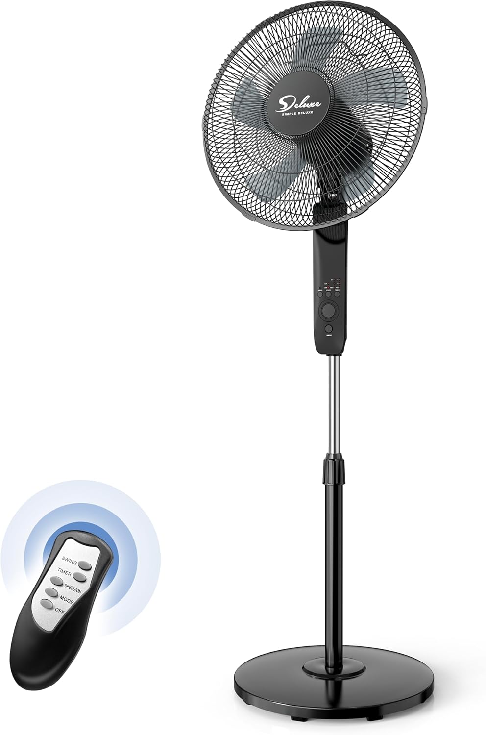 Simple Deluxe 16" Pedestal Fan for Bedroom, 75° Oscillating Standing Floor Fan with 3 Speeds, Powerful 20ft/s Airflow, Adjustable Height & Tilt, Remote Control, for Home & Office 16 Inch New