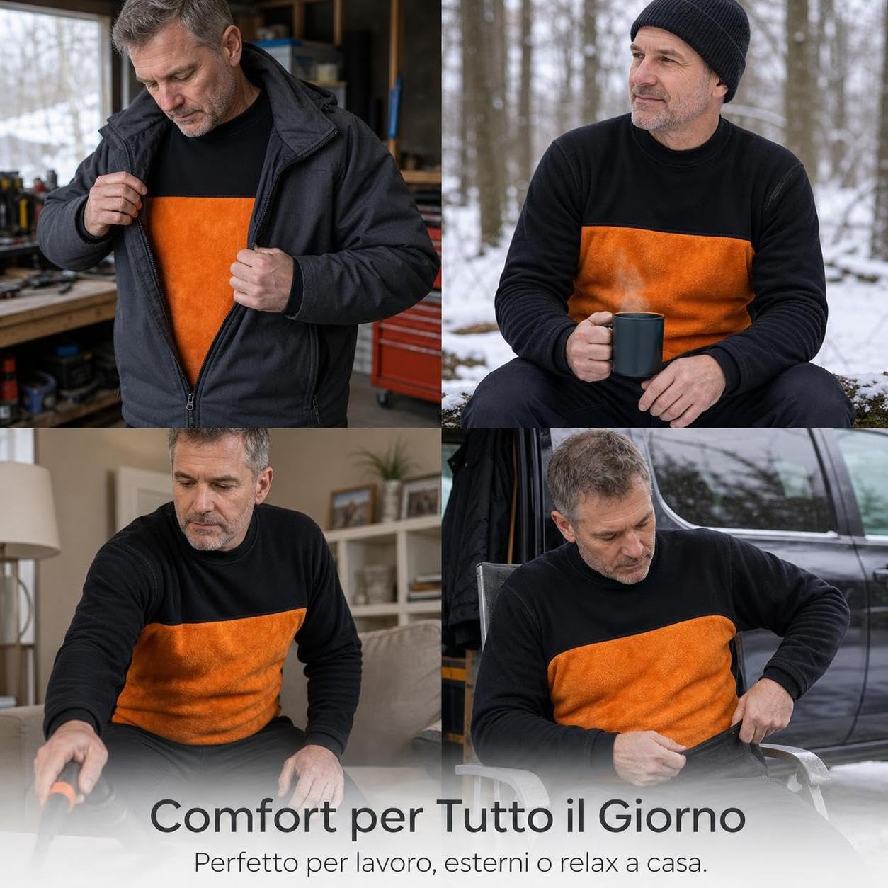 Baoblaze Set Termico Uomo in Poliestere con Strato Interno Morbido per Calore Efficace con Design Girocollo Alto per Uomo Maturo