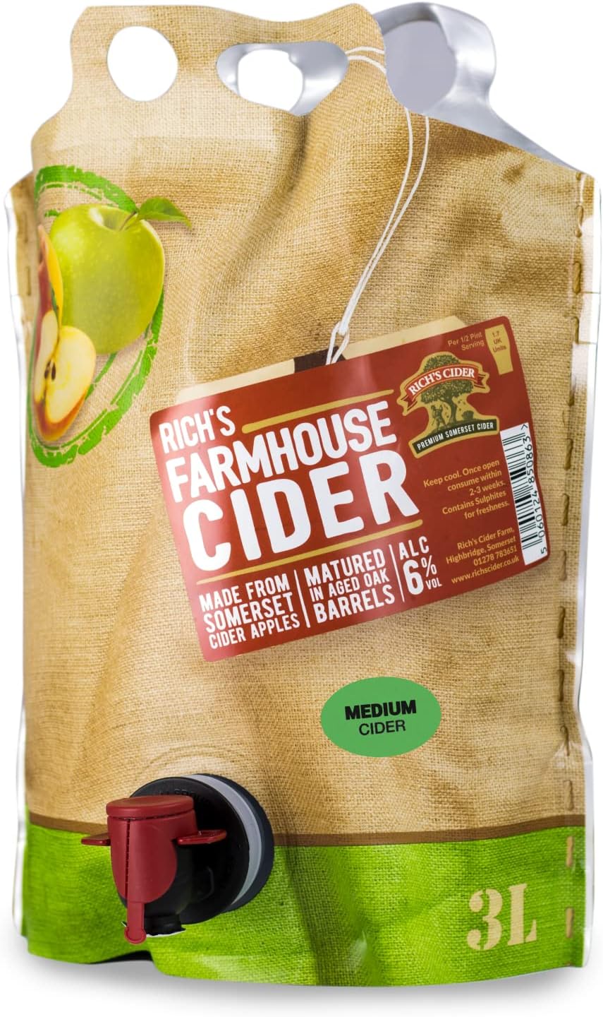Rich's Cider, Farmhouse Cider, Medium, 6 Percent ABV, 3L Pouch Amazon