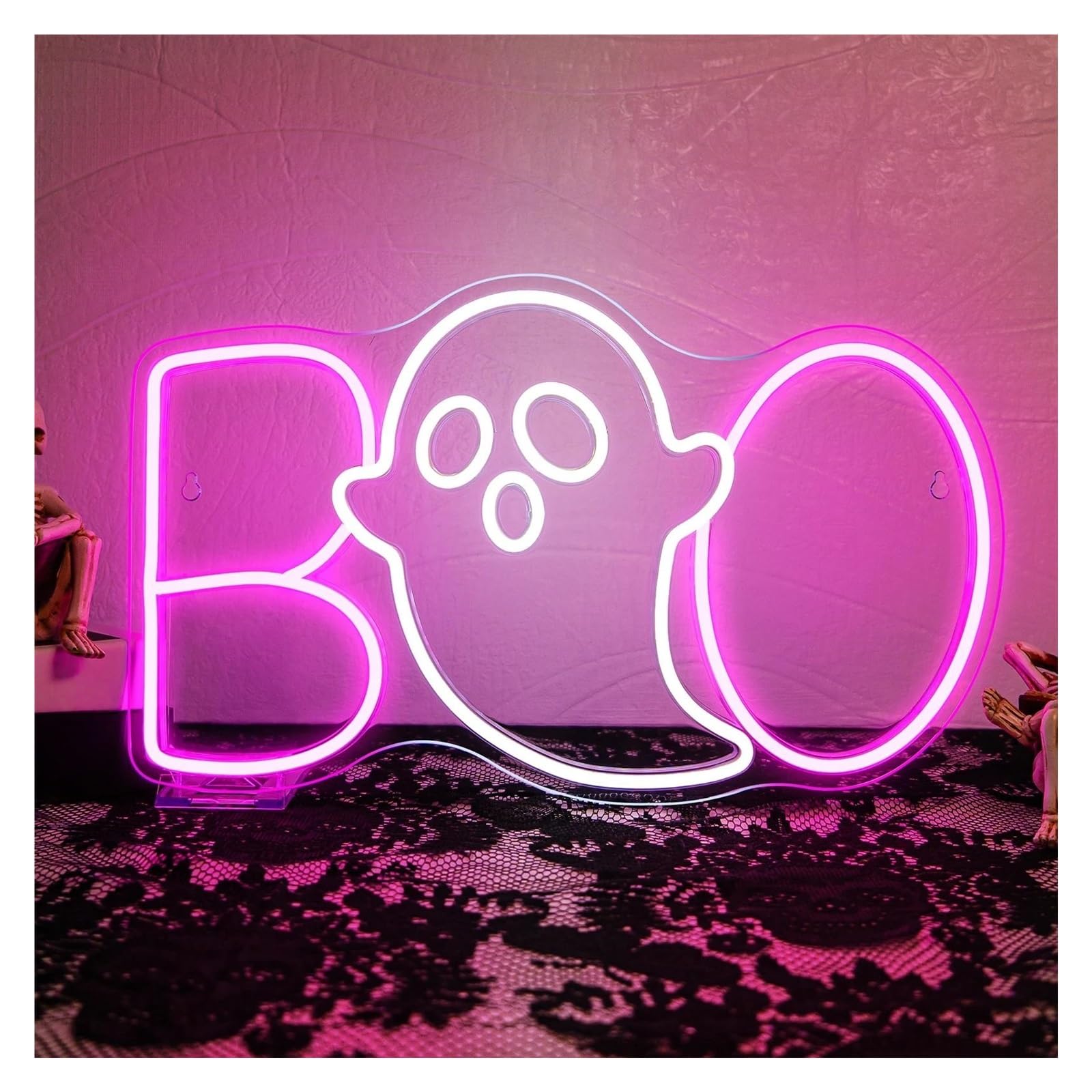 RONGCH Hanging Art Neon Signs Boo Neon Sign Spooky Ghost LED Light Dimmable USB Powered for Bar Man Cave Home Yard Party Wall Decor 42.5cmx24.5cm
