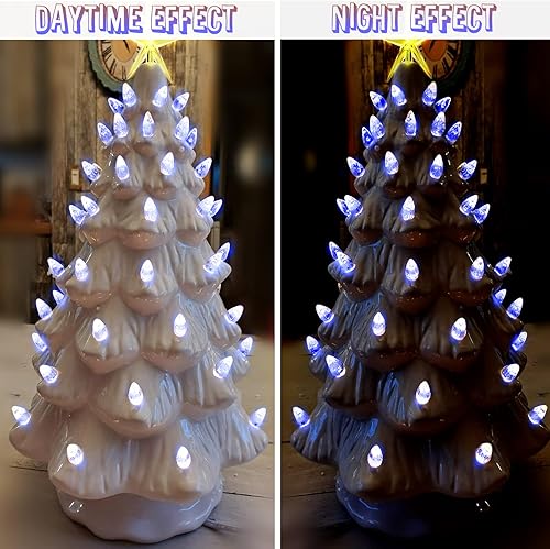 Miniatura 47 de Luces de repuesto de cerámica para árbol de Navidad, adornos de luz multicolor mediana para árbol de cerámica (117 bombillas + 5 estrellas superior)