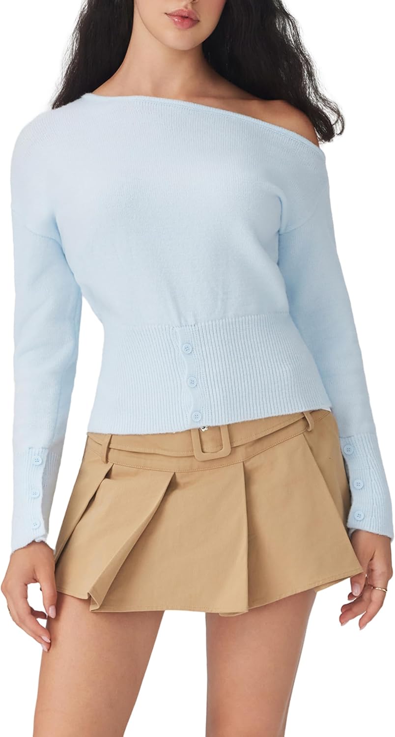 CIDER Off The Shoulder Sweaters for Women Cute Long Sleeve One Shoulder Fall Outfits Knit Pullover Sweater Tops Trendy - Image 5