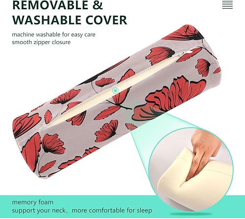Miniatura 3 de Handdraw Retro Red Flowers Bolster Pillow Covers Foam Neck Roll Pillow Round Pillows for Sleeping for Hip Support Pillow Cylinder Decorative Pillows