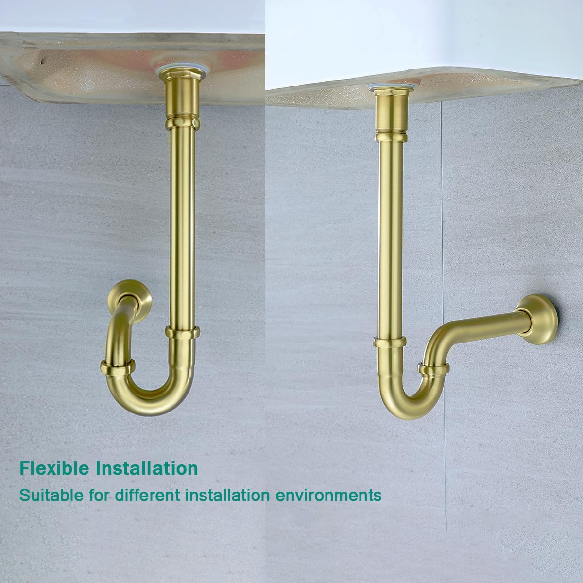 Tubo de drenaje de latón en forma de U de 11/4 pulgadas con tubo de extensión de junta deslizante, longitud de tubo vertical de 12 pulgadas, altura ajustable, kit de drenaje de desagüe de fregadero,