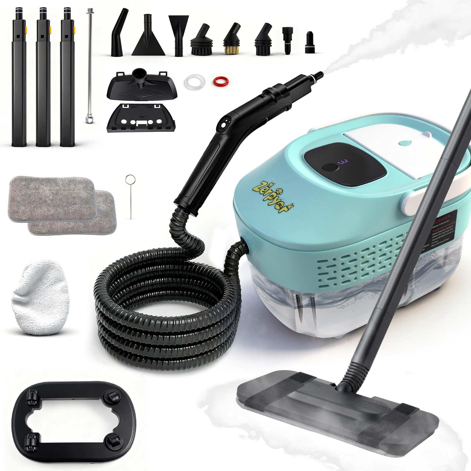 Steam Mop 2500W High-Pressure Deep Cleaning Steam with 1 69QT Tank 221 F 3-Level Temp Steam Cleaner 10S