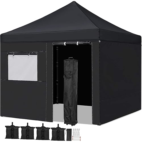 Yaheetech 10 x 10 Pop Up Commercial Canopy Tent with 4 Removable Sidewalls, Sandbags, Stakes & Ropes, Waterproof Instant Canopies for Wedding Party Commercial Event Pavilion, Black