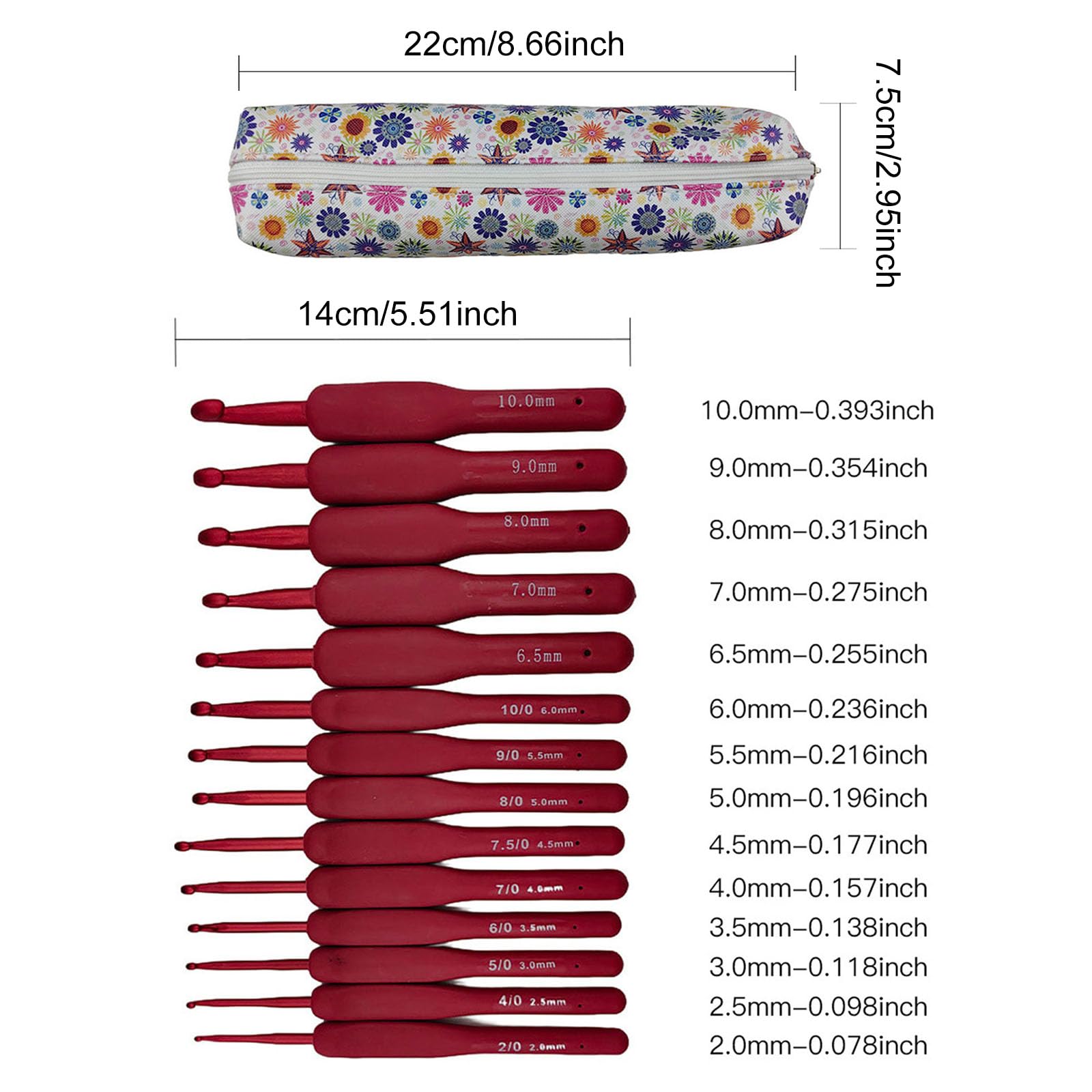 CUNZJIA Ergonomiczny uchwyt, szydełko do robienia na drutach, tkactwo, rzemiosło, 2,0 mm-10 mm, ergonomiczny szydełek, hobbysta, 14 szt