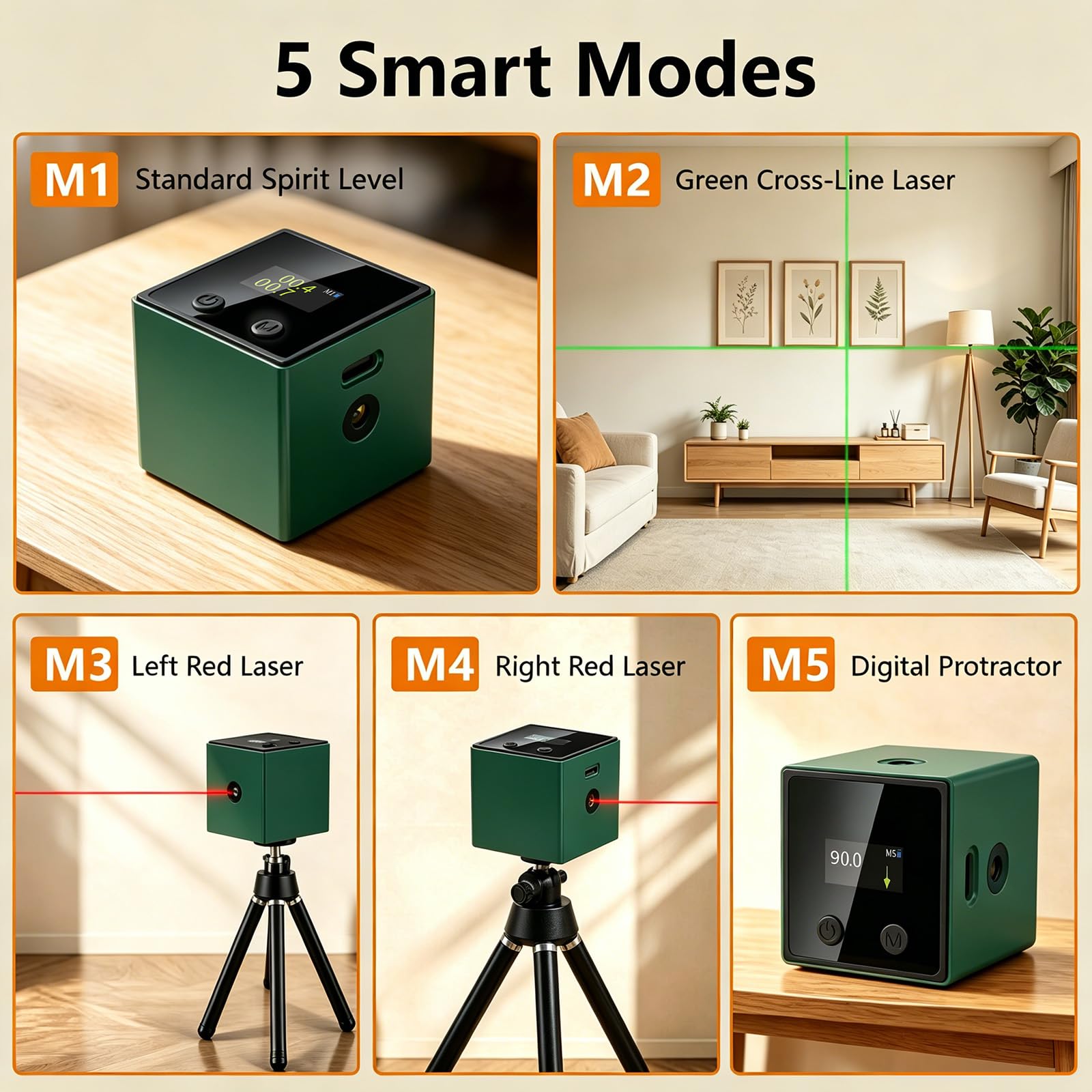 5-in-1 Laser Level - Angle Finder & Green/Red Laser -3