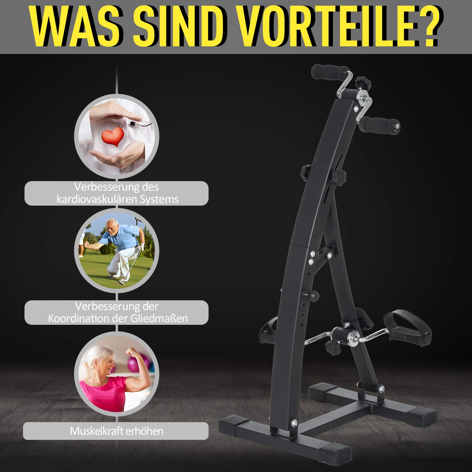 HOMCOM Pedaltrainer für Senioren extra Leise mit LCD Display | Mini Heimtrainer, Befestigungsband, Arm- und Beintrainer, Bewegungstrainer, Tischfahrrad, Mini Bike für Zuhause Büro