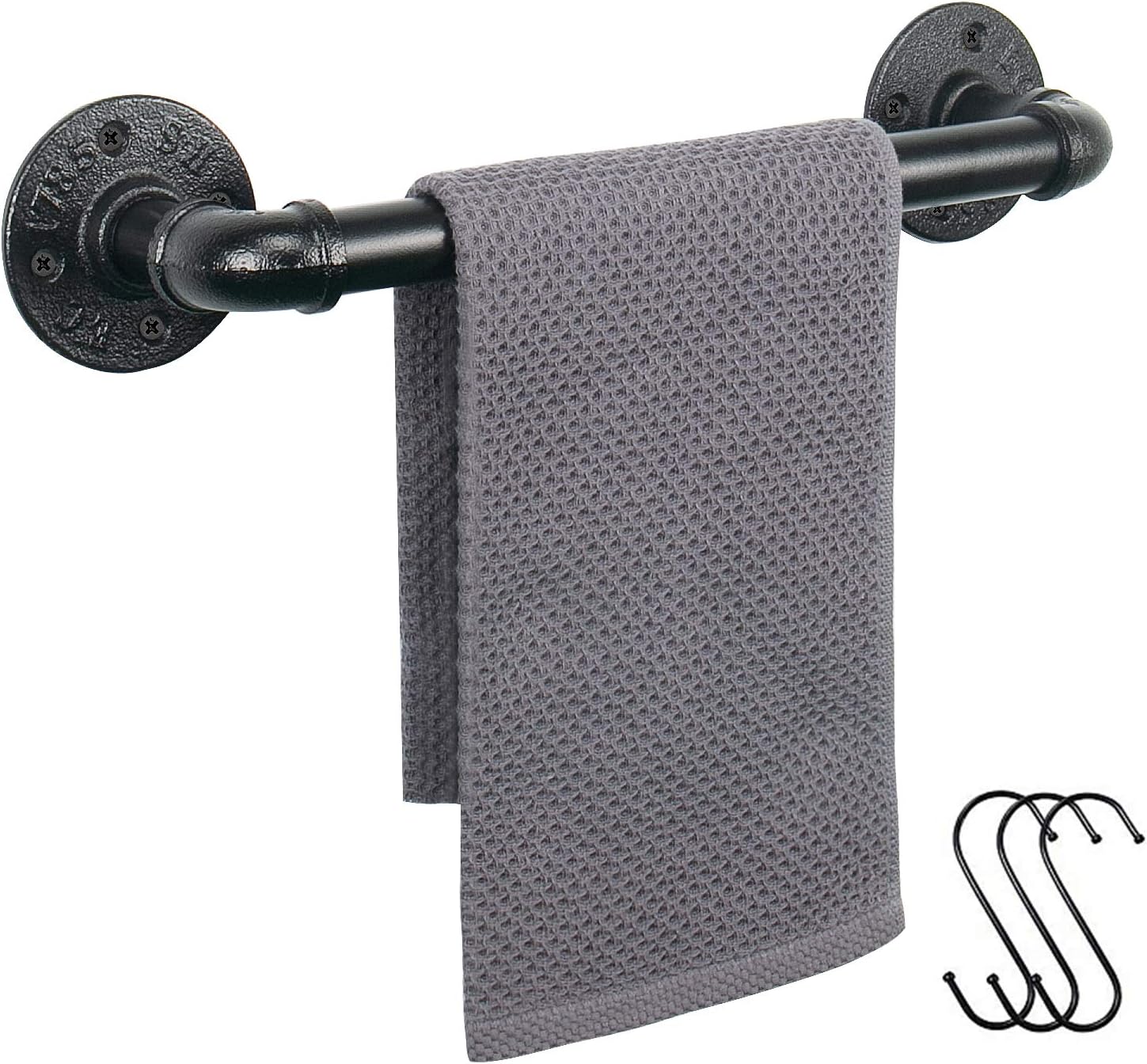 Porte-serviette Mural Style Industriel En Tuyau - 60 Cm - Noir Fonte - Neuf