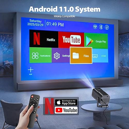 Miniatura 4 de Proyector inteligente con WiFi y Bluetooth, compatible con 4K, proyector portátil para exteriores, 200 lúmenes ANSI, soporte giratorio de 210,