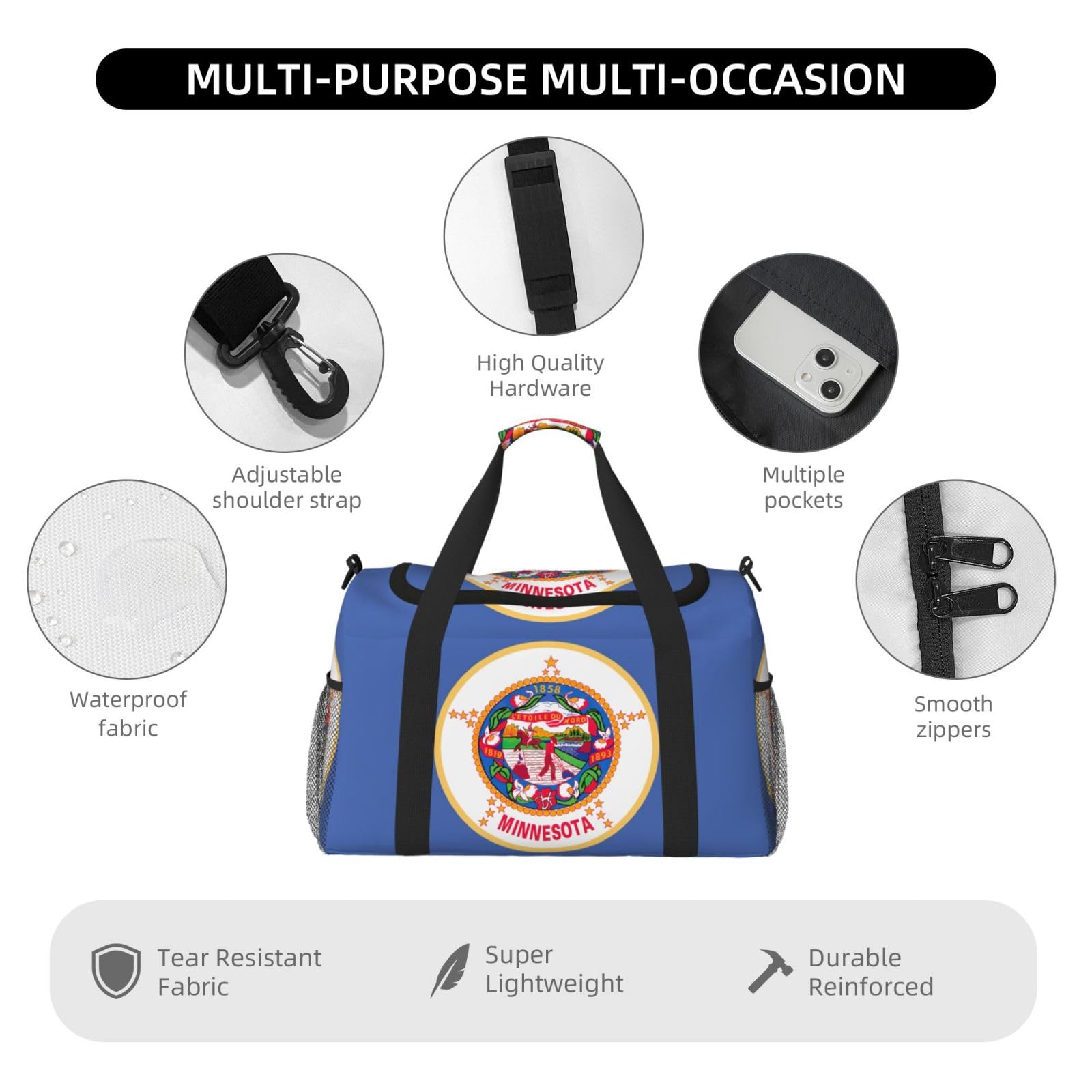 Flaga stanu Minnesota torba na ramię kobiety mężczyźni podróżna torba crossbody torebka torba na ramię torebki robocze codzienna torba hobo