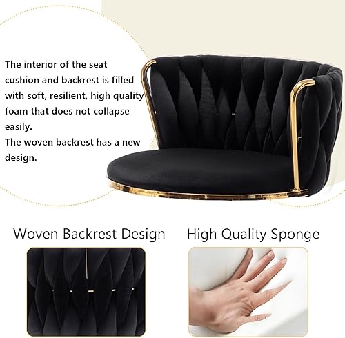 Miniatura 6 de Juego de 4 taburetes de bar de terciopelo dorado, taburetes de bar giratorios de altura de mostrador con respaldo, taburetes de bar tejidos