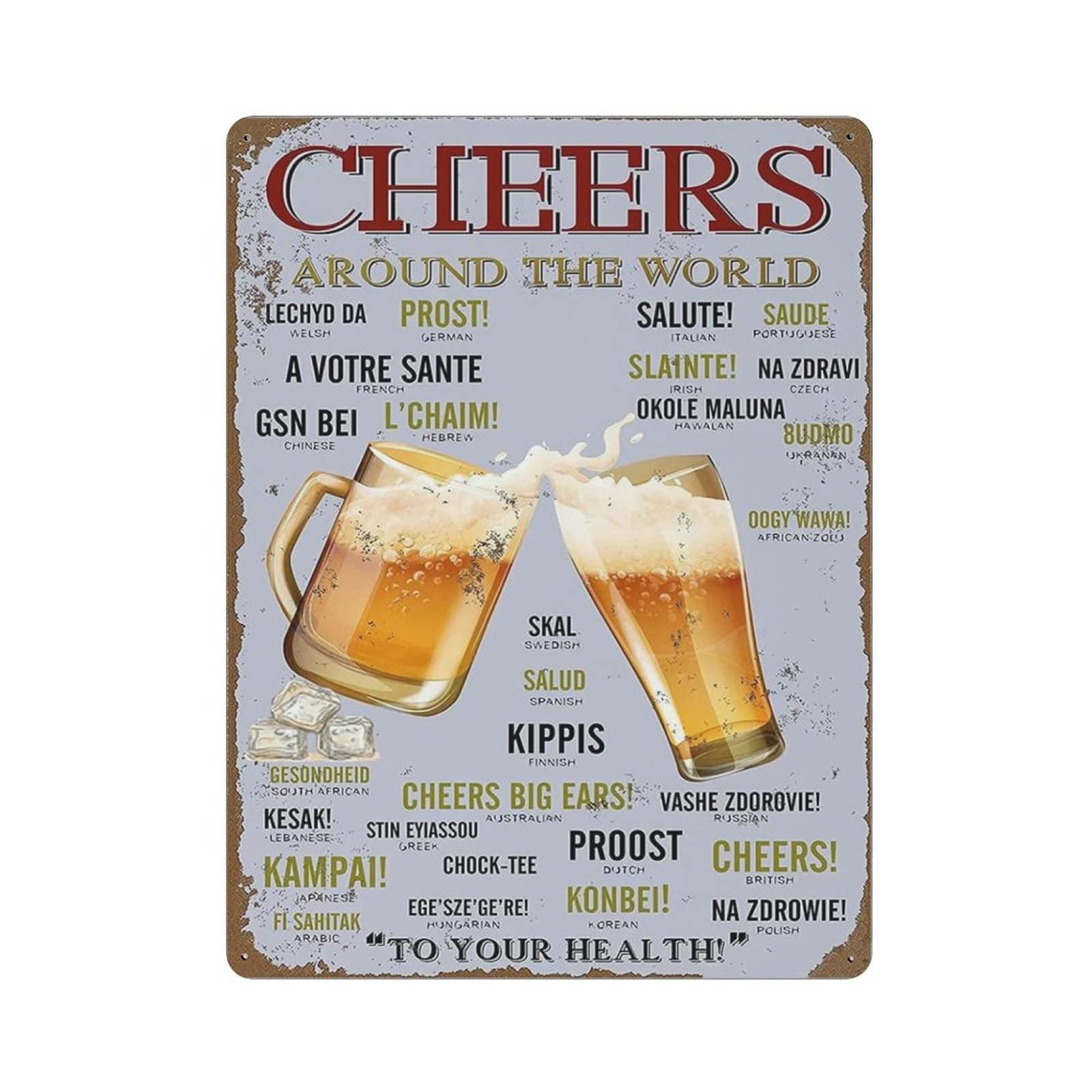 AOOEDM Cheers Bar Vintage Metal Tin Sign for Home Coffee Shop Office Wall Art Metal Poster Garage Decor Man Cave Sign Inspirational Quote Wall Decor