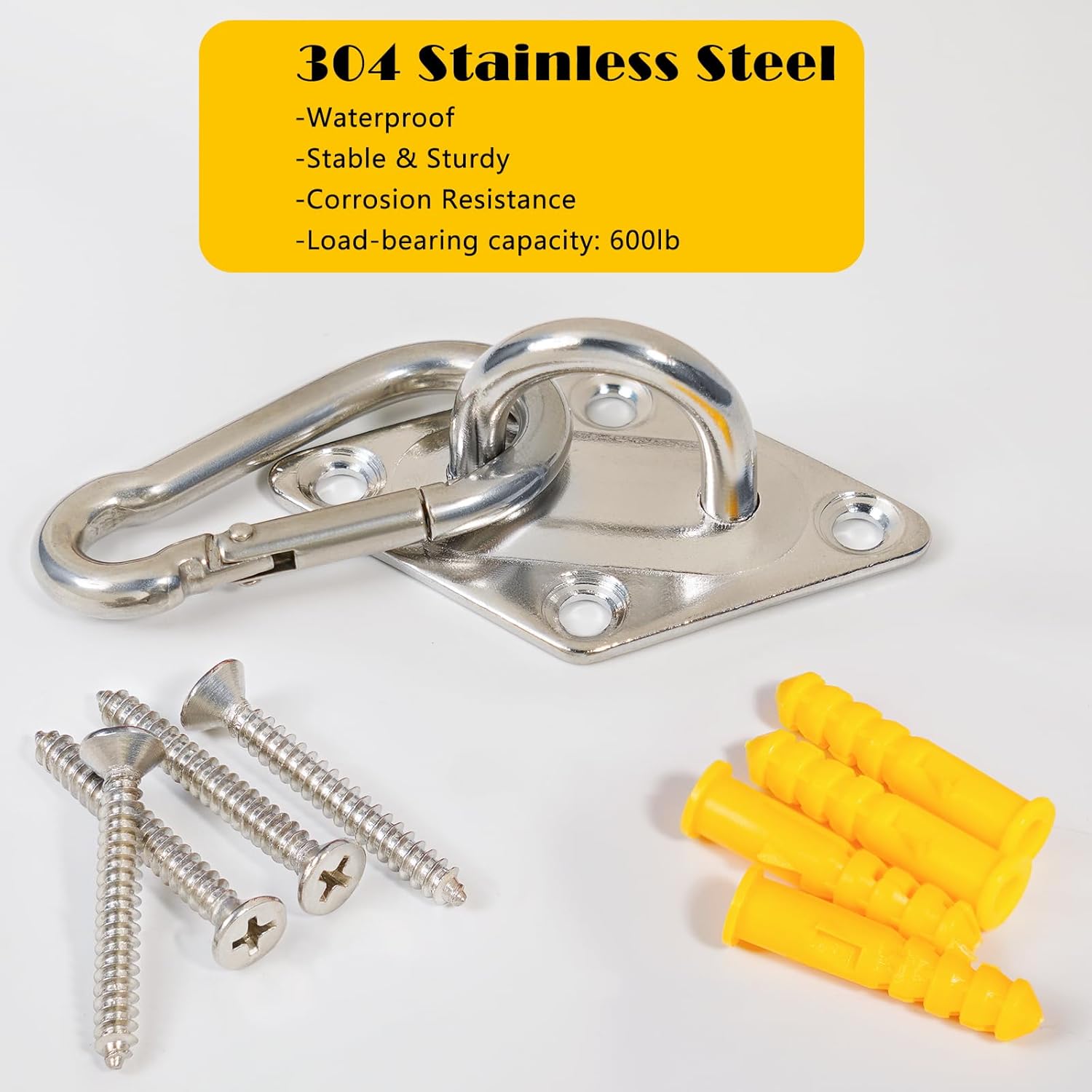 8 Pack 2.31 Inches Pad Eye Hooks,304 Stainless Steel Pad Eye Hanging Hooks for Porch Swing Hang, Heavy Duty Hanging Hardware with Screws for Outdoor/Indoor Use. Sliver