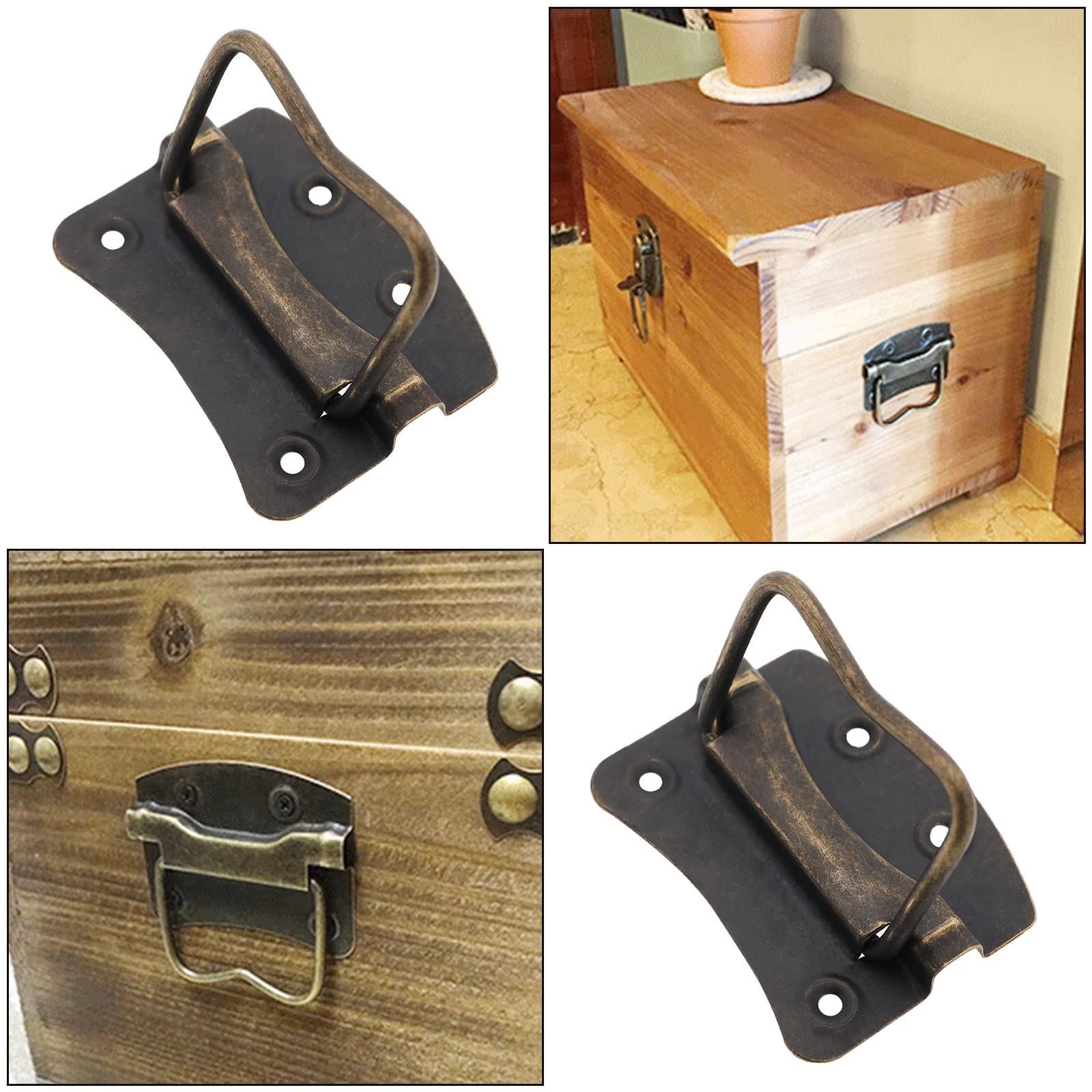 YINETTECH 4Pcs Antique Folding Handles Metal Foldable Handles Vintage Style Lifting Handle Furnitures Accessories for Cabinet Cupboard 54x40mm - Image 4