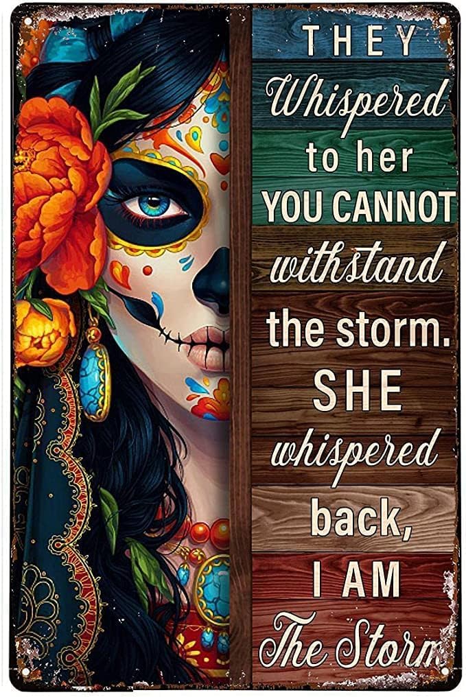 Kwqdozf Sa21 12X16inch Vintage Tin Sign Sugar Skull I Am The Storm Wall Poster Decor Bed