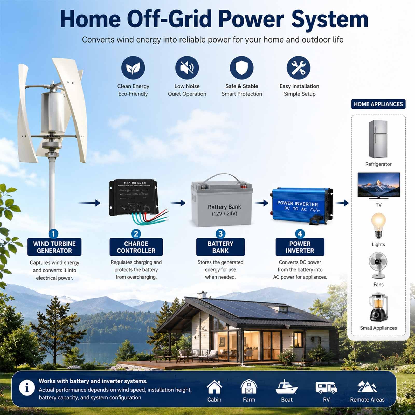 12000W Komplettes Vertikal Windrad Generator Set, 3-Blatt Windkraftanlage für Outdoor Off-Grid Stromsystem, Batterieladung, Garten, Hütte, Bauernhof, Boot und Wohnmobil