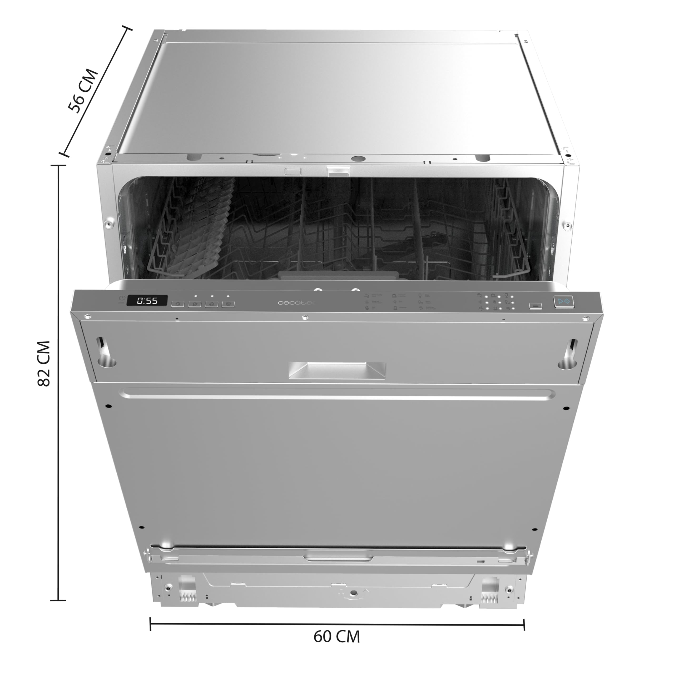 Cecotec Lavavajillas Integrable 60cm Bolero Aguazero 6110 Full-BI. 1850W, 12 Cubiertos y 7 Programas, Función Media Carga, Programa 3 en 1, Delay Start, Dry+ y ChildLock, Cesta para Cubiertos